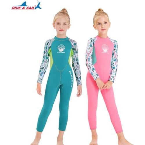 2.5MM Childrens Wetsuit Girls One-Piece Swimsuit Warm Long Sleeve Sunscreen Snorkeling Surfing Jellyfish Suit