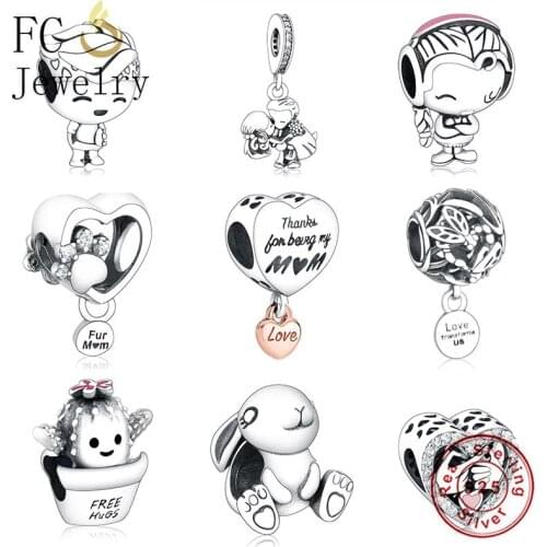 FC Jewelry Fit Original Brand Charm Bracelet 925 Silver Fur Mom Love Heart Dog Paw Zircon Bead For Making Women Berloque 2020