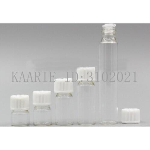 50/100/200pcs/lot 1ml/2/3/5/10ml Perfume Essential Oil Bottles clear Glass tube Bottle white cap With stopper plug For Cosmetic