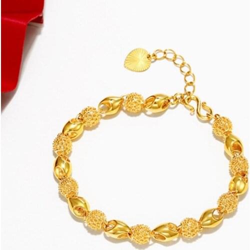 FYJS Unique Gold Color Metal Stackable Hollow Geometric Shape Beads Link Chain Bracelet for Women Jewelry