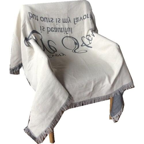 Gray White Letters Cotton Sofa Blanket Warm Knitted Comforter Plaids for Bed Home Lounge Chair Covering Tapestry Shawl 130*160cm