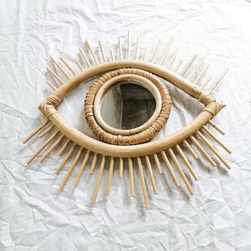 Rattan Innovative Art Decoration Eye Shape Makeup Mirror Dressing Wall Hanging Mirrors Bedroom Bathroom Home Decoration Hot
