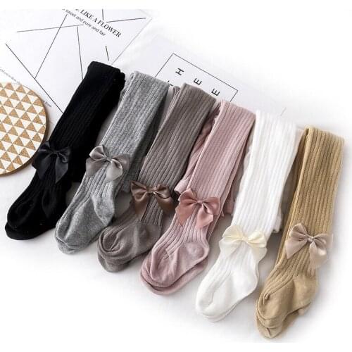 Cute Bowknot Tights for Girls Knitted Cotton Winter Girls Tights High Waist Children Pantyhose Baby Girl Toddler Tights