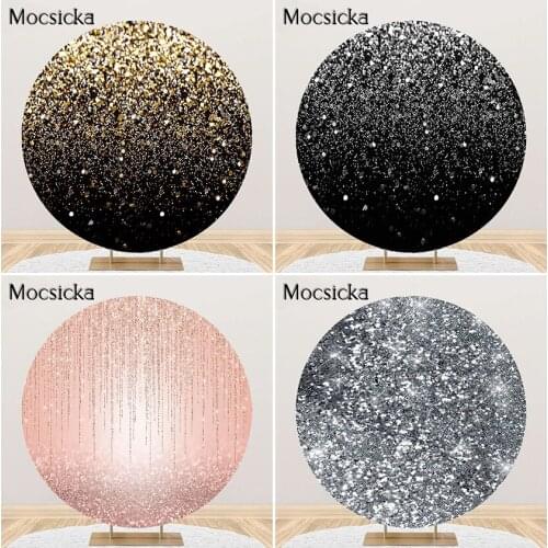 Mocsicka Silver Gold Bokeh Black Backdrop Glitter Birthday Party Decoration Round Circle Cover Fabric Photocall Photoshoot