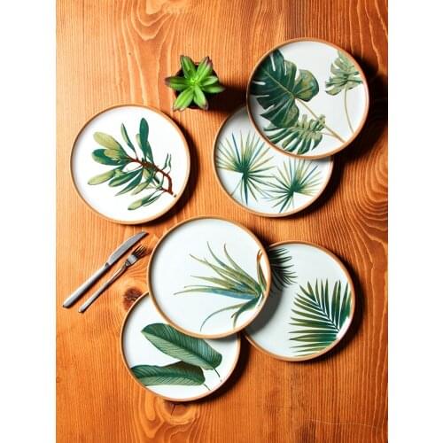 Set Of 6 Leaf Pattern Porcelain Dishes For Serving Tableware Plate Dishes Sets Cake Plate Modern Soft Style Dinner