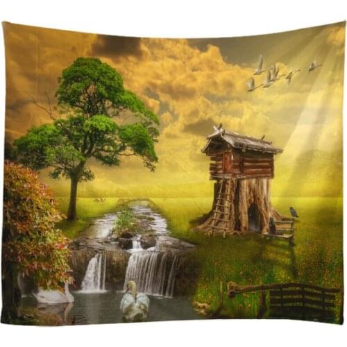Natural Landscape Forest Falls Woods Waterfall Tapestry Wall Hanging Bed Spread Beach Towel Table Cloth Yoga Mat Large Size