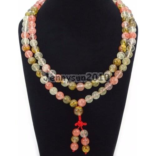 Natural Volcano Cherry 10mm Gems Stone Buddhist 108 Bead Prayer Mala Long Necklace Multi-Purpose Bracelet Necklace 5Strands/Pack
