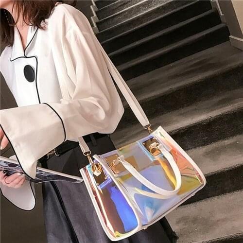 2021 New Transparent Bag PVC Clear Multi-Function Color Messenger Bag Women Zipper Satchels Handbag Girl Laser Shoulder Bag