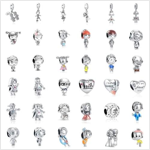 925 Sterling Silver Metal Beads Boy and Girl Charm fir Original Pandora charms Silver 925 Bracelet Genuine Valentine Gifts