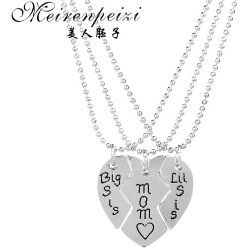 1 Set Mother Daughter Necklace Broken Heart 3 Parts Pendant Necklace Birthday Christmas Gift For Big Sis Little Sis Mom