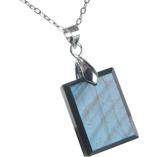 Genuine Natural Labradorite Blue Light Gems Rectangle Shape Stone Charm 19*14*6mm Women Pendant