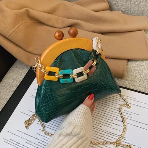 Luxury Colored Chain Shell Bag Women Shoulder Bags 2021 Designer Simple Wooden Clip Bag Large Capacity Tote Composite Purse