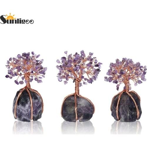 Sunligoo Natural Gemstone Money Trees Amethyst Tree Feng Shui Wealth Ornament Reiki Healing Meditation Crystals For Home Decor