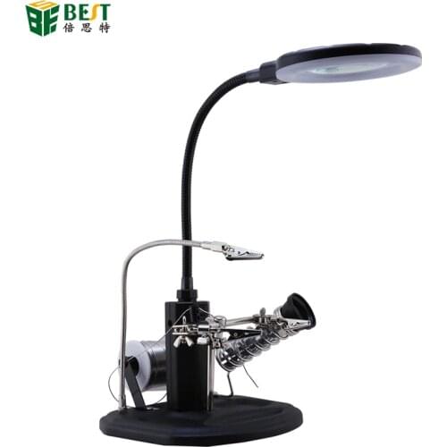 BEST-308L 2.5x/4x EU Plug Welding Magnifying Glass Motherboard Repairing 5 LED Desktop Auxiliary Clip Magnifier for phone repair