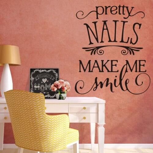 Pretty Nails Make Me Smile Nail Beauty Salon Glass Wall Sticker Fashion Manicure Makeup Hair Salon Wall Winodow Decal Vinyl