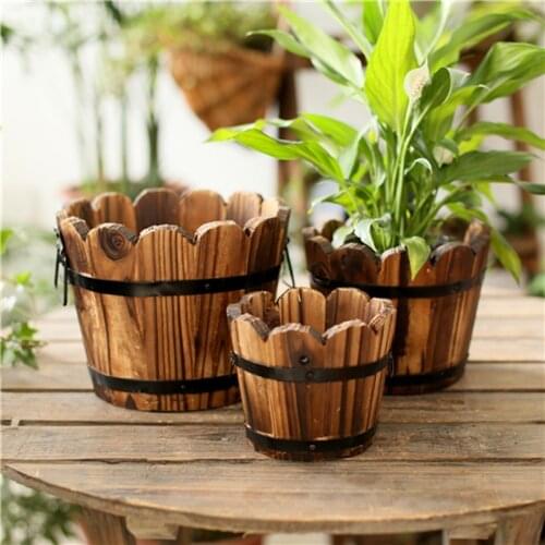Vintage Wood Vase Bucket Storage Organizer for Artificial Flower Wedding Christmas Home Garden Decoration