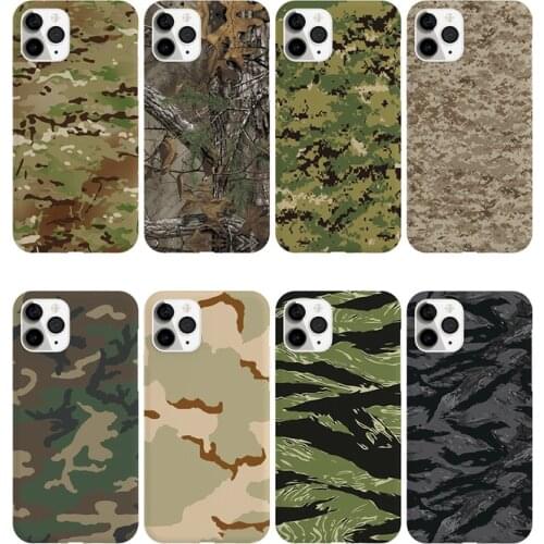 Military Camouflage Case for iPhone 11 12 Pro 7 8 Plus SE 2020 X XR Xs max Army Tigerstripes Hunter Camo IMD Soft Cover Coque