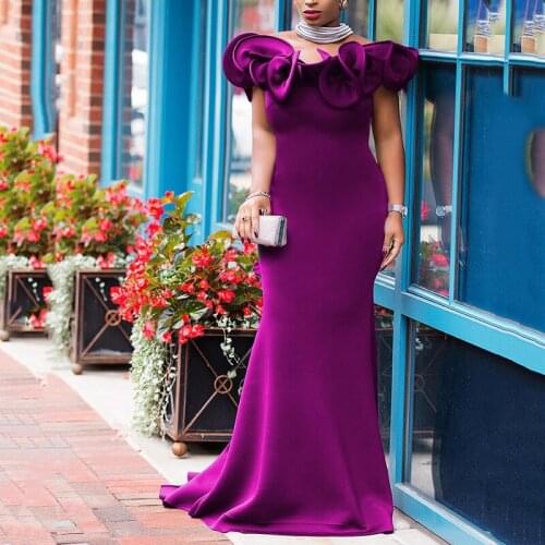 Womens Dress 2021 Plus Size Noble Purple Female Slim One-shoulder Long Dresses Autumn Elegant Sleeveless Party Dress