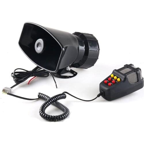 12V 100W 125dB 7 Sound Alarm Horn Car Electronic Warning Siren Motorcycle Alarm Firemen Ambulance Loudspeaker with MIC for Car