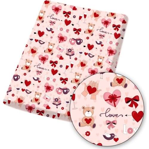 Valentines Day Polyester Cotton Fabric Cartoon Bear Painted Cloth Sheets DIY Sewing Materials Crafts Home Textile 45*145cm 1pc