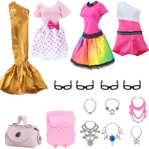16 PCS/Lot Handmade 4x Doll Dresses Skirt + 2x Bags Handbag Backpack + Random 10x Doll Accessories Clothes for Babie Doll Toy