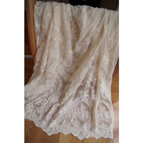 2 yards ivory embroidered lace fabric by the yard