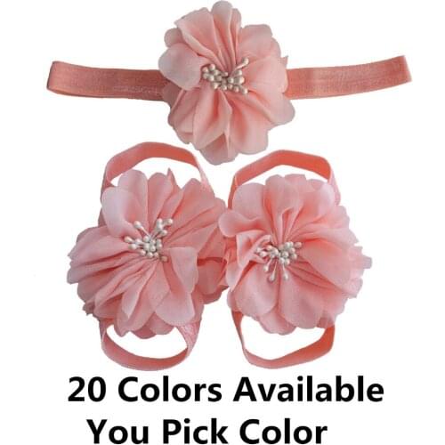 20 sets Kids Barefoot Prewalk and Headband Accessories First Walker Barefoot Hairband Chiffon flower floral Headbands Hair bow