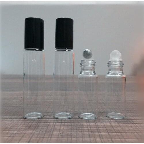 20pcs/lot 5ML 10ml Roll On Portable transparent Glass Refillable Perfume Bottle Empty Essential Oil Case With Plastic Cap
