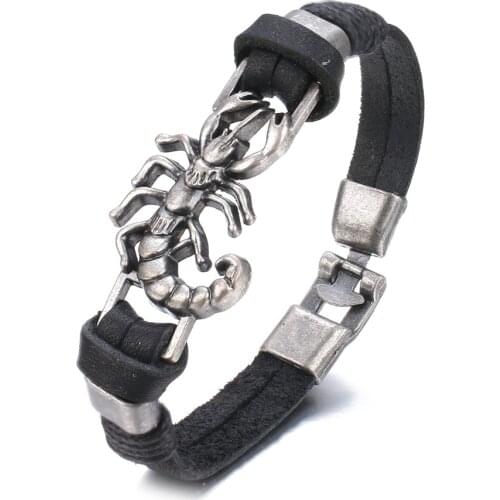 2020 New Handmade Retro Woven Charm Leather Bracelet Men Vintage Multilayer Bangles Scorpion Men Jewelry Pulseira Feminina