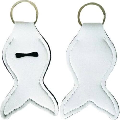 50pcs Sublimation DIY White Blank Neoprene Mermaid Lipstick Holder Keychain