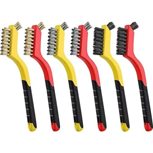 6 Pcs Wire Brushes with Curved Handle Masonry Brush Wire Bristle Mini Wire Cleaning Brush for Cleaning Welding Slag
