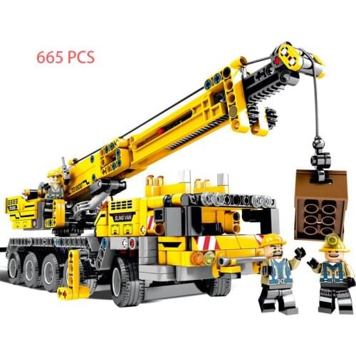Diy 665Pcs Technic Machine Crane Car Learning Building Blocks Brick Education Toys For Children Kids Gifts