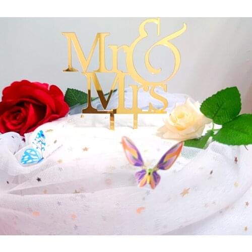 Acrylic Wedding Cake Toppers Golden Mrs and Mrs. Engagement Baking Cakes Toppers for Wedding Ceremony Cake Decorations Supplies