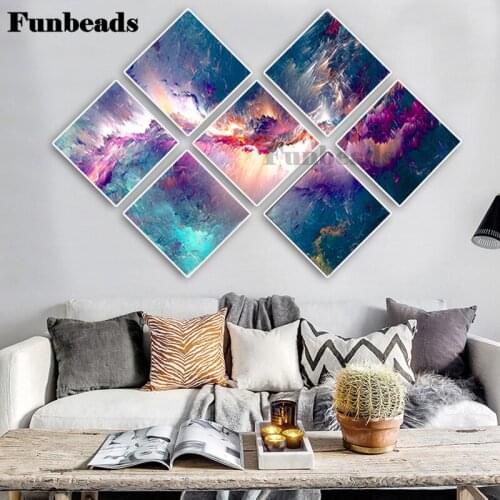 7 pieces Full Drill Round 5D DIY Diamond Painting Purple White Light Cloud Abstract Diamond Embroidery Cross Stitch FF4346
