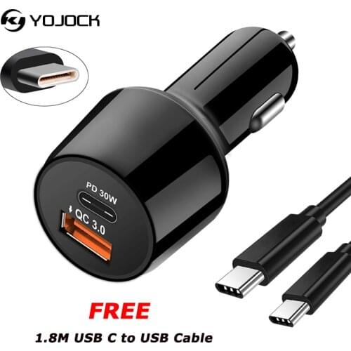 YOJOCK Car Charger 48W USB C Power Delivery Charge QC 3.0 USB Charger +Free 1.8M Hi-speed USB Type C To Type C Cable for iPhone