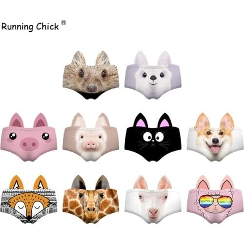 Dog Cat Pigskin Animal Ear Cartoon Printed Seamless Breathable Panties Low-Rise Briefs