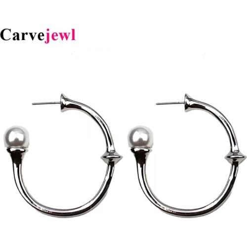 Carvejewl new fresh unique hoop earring gold silver-plate fancy simulated pearl new arrival earrings for women jewelry wholesale