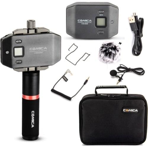 Comica CVM-WS50(B) Wireless Lavalier Microphone UHF 6-Channel with Handle Grip for Camera DSLR Smartphone iPhone X 8 8 plus 7 6s