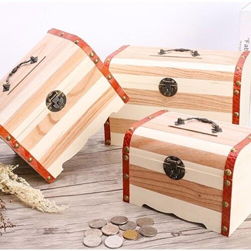 Retro Solid Wooden Storage Box Earrings Ring Jewlry Makeup Organizer Money Jar Sundries Container Wedding Gift Home Table Decor