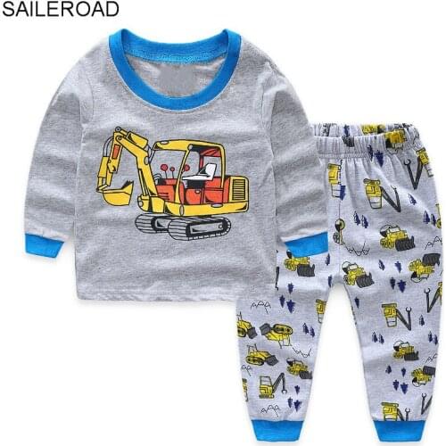 TUONXYE Children Autumn Pajamas Clothing Set Boys Girls Cartoon Excavator Sleepwear Suit Kids Long-Sleeved+Pant Baby Clothes