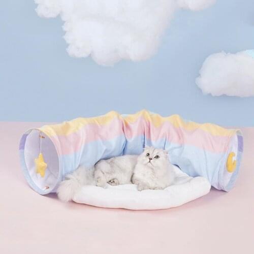 Pet Sofa Warm Dog Cats Beds with Rainbow Tunnel Soft Cotton Nest Dog Baskets Mat Pet Sleeping Bed Winter Warm Cozy Dog House