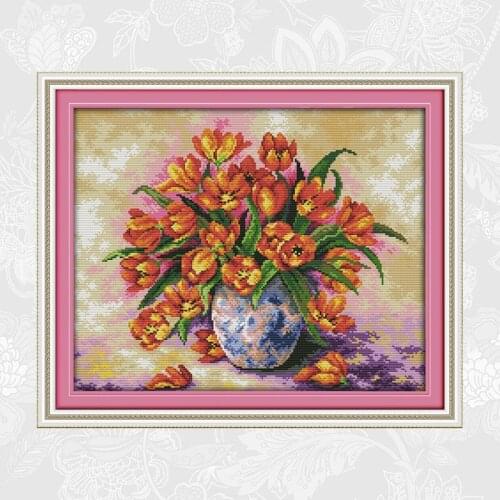Showy tulips Cross Stitch kit Aida 14ct 11ct Counted Printed on Canvas Cross-stitch Embroidery Sets DIY Handmade Needlework