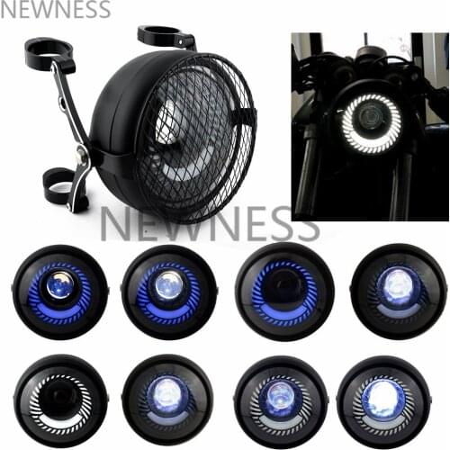 6.5 inch Motorcycle Headlight Lights Bracket Moto Front Light Blue White Halogen LED Bike Round Retro Lamp Side Mount Headlamp