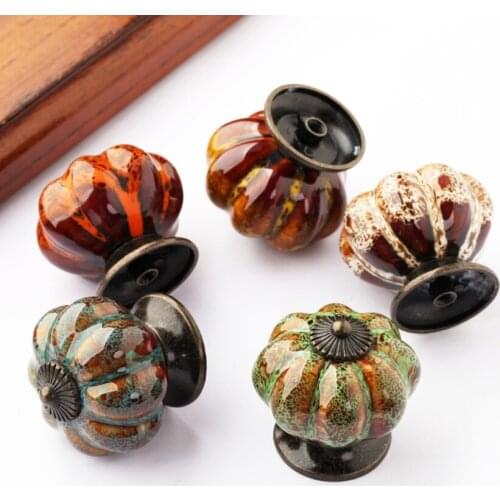 Retro shabby pumpkin ceramic drawer cabinet knobs pulls vintage rustic rural color porcelain dresser kitchen cabinet door handle