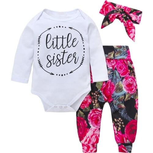 Newborn Baby Girls Clothes Set Long Sleeves Baby Sister Tops +Pants+Hat Infant Clothing 3pcs suits Baby girl clothing sets