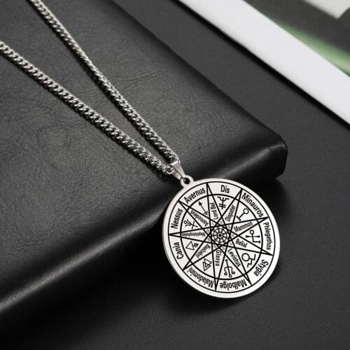 LIKGREAT Wicca Necklace Men Vintage Inferno Nine Hells The Lords of the Nine Kabbalah Amulet Stainless Steel Pendant Jewelry