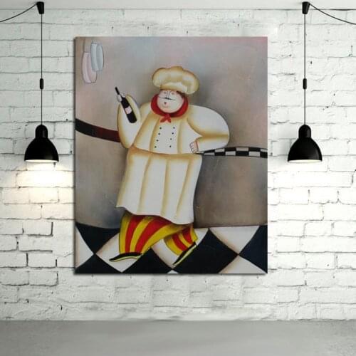 Handmade Cartoon oil painting Cook kitchen decor lovely home decor wall art canvas oil painting art bar cafe Bedroom Living Room