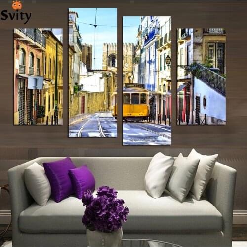 Home Decor For Living Room Painting Decor Picture City trams Painting By Numbers Wall Art Framed Canvas Painting F1866