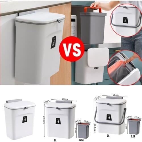 9L Wall Mounted Trash Can Bin With Lid Waste Bin Kitchen Cabinet Door Hanging Trash Bin Garbage Car Recycle Dustbin Rubbish Can
