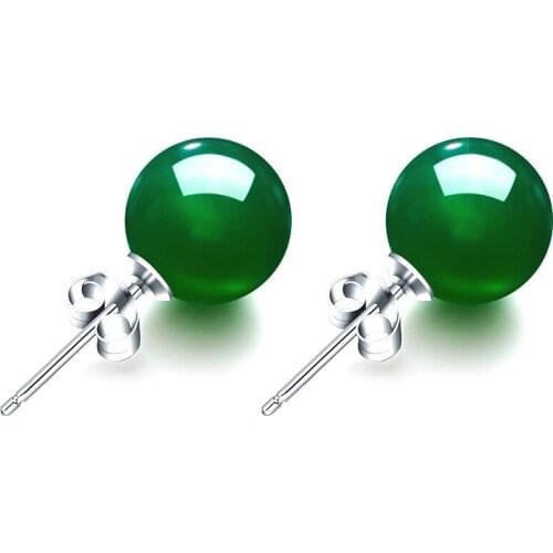 Natural Green Chalcedony Hand Carved Round Ear Set Fashion Jewelry 925 Silver Inlaid Womens Earrings Gift Accessories